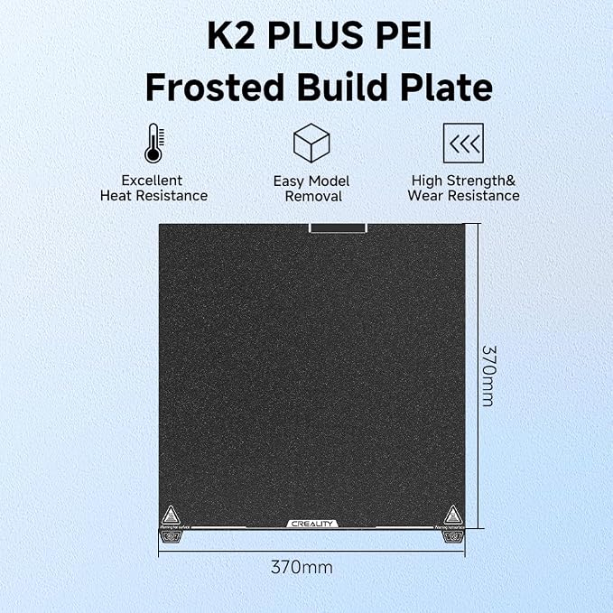 Creality Official K2 Plus Build Plate Frosted PEI Sheet, 370x370mm Flexible Spring Surface Excellent Heat Resistance Easy Model Removal 3D Printer Platforms for K2 Plus(Without Magnetic Base)