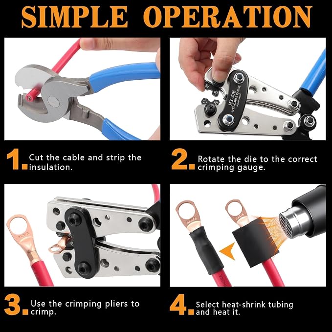 Battery Cable Crimping Tool Kit & Wire Cutter,Wire Crimper for 8,6,4,2,1,1/0 AWG Heavy Duty Wire Lugs with Portable Toolbox