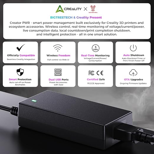 Creality Creator PWR Smart Power Supply, Real-Time Monitoring & Auto Shutdown, 3D Printer Smart Protection for Creality Hi / K1 / K1C / K1SE / K1 Max / K2 / K2Pro / K2 Plus/ K2SE / Ender 3 V3/ V3 Plus