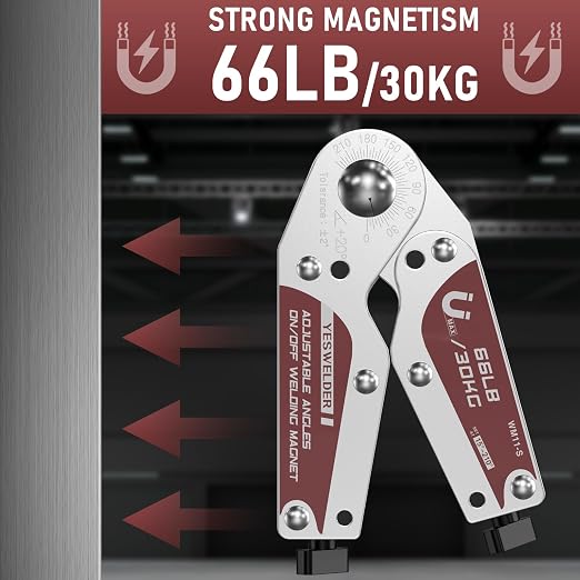 YESWELDER Adjustable Angle On/Off Welding Magnet, 20-200° Angle Magnetic Welding Holder, 66LB/30KG Switchable Holding Power Welding Accessory