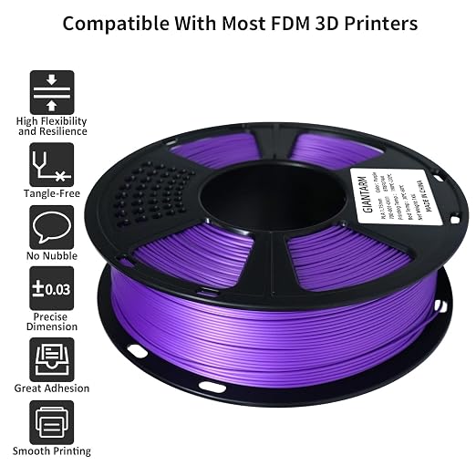GIANTARM 3D Printer Filament, Purple Pla Filament, 1Kg(2.2lbs) Spool, 1.75mm Dimension Accuracy +/- 0.03mm, 3D Printing Filament