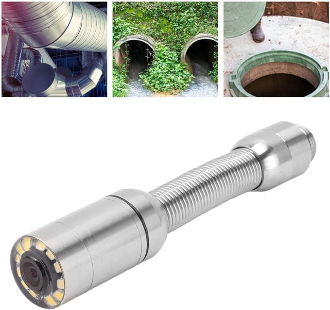 23mm Sewer Inspection Camera Head, Stainless Steel Professional IP68 Pipe Drain Endoscope Camera Accessory with 12 LED Lights
