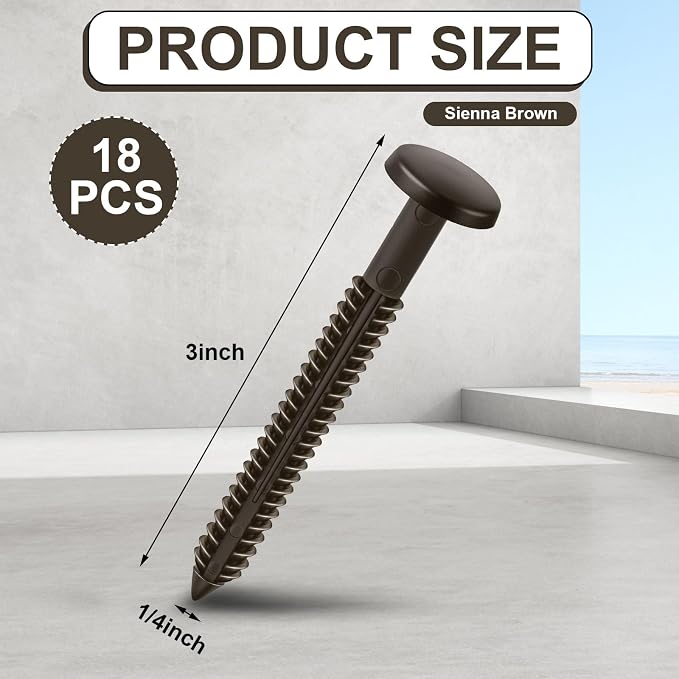 Blulu 18 Pcs 3 Inch Vinyl Shutter Fastener Window Panel Peg Lok Pin Pegs Screws Shutter Spikes Anchor (Ochre Brown)