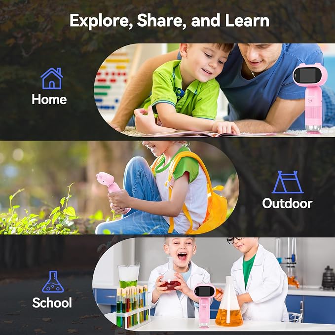 TOMLOV P30 Kids Microscope with 2" LCD Screen & 1000X Zoom, Portable Digital Magnifying Glasses for Science Exploration, Includes 16GB SD Card & Slides, for Boys Girls Ages 5-12