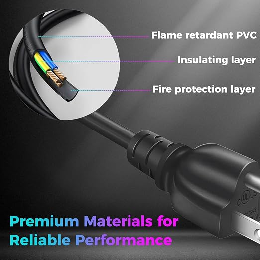3D Printer Power Cord for Creality Ender 3/K1/K2/Bambu Lab A1/P1S/Flashforge AD5, Standard 1.5M/5FT 18AWG 3 Prong AC Power Cable for Electronics, Computer, TV, Laptop, Printer, Monitor, Radio and More