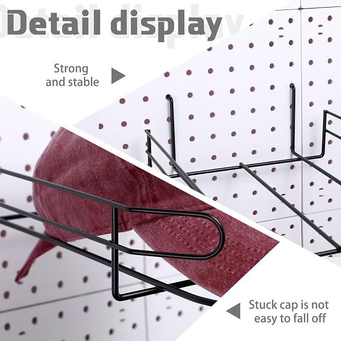 Kigley 4 Pcs Wire Hat Display Racks for Slatwall Black Metal Baseball Hat Racks Multifunctional Retail Shelves Pegboard Display for Home Retail Boutique Store Organizer