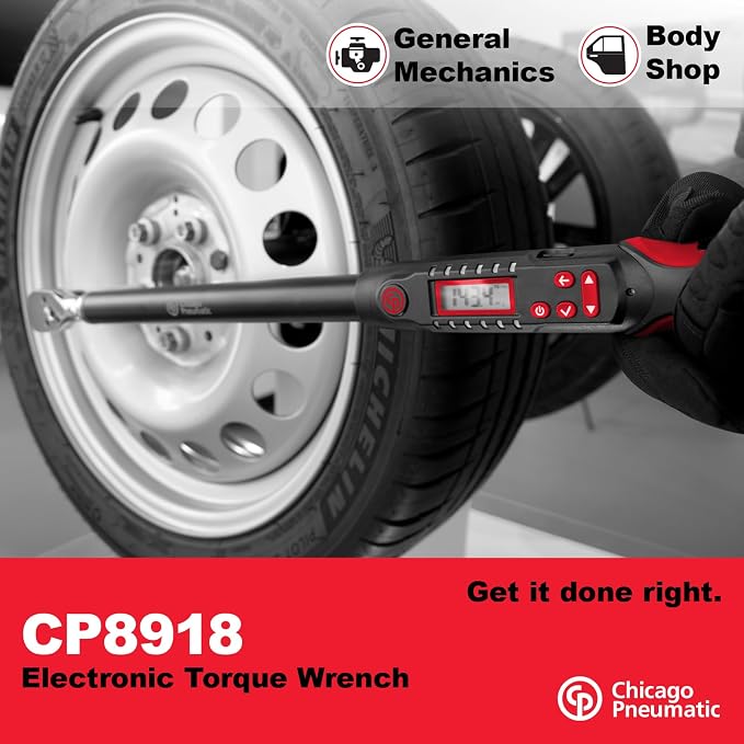 Chicago Pneumatic CP8918-1/2 Inch Digital eTorque Wrench, 25 ft-lb (34 Nm) to 250 ft-lb (340 Nm)