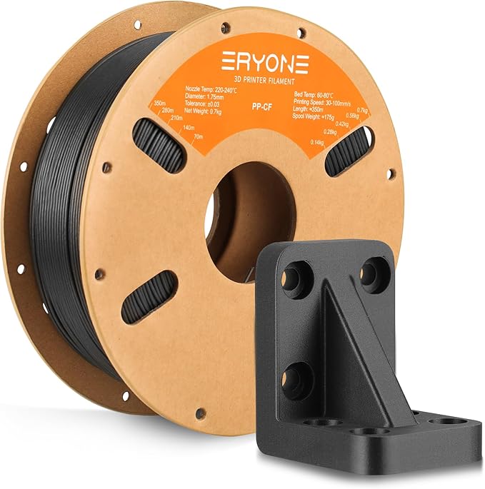 ERYONE Polypropylene Carbon Fiber Filament 1.75mm +/-0.03mm, Semi-Flexible & Ultra Tough, Chemical-Resistant,PP CF 3D Printing Filament, 700g/Spool, Black