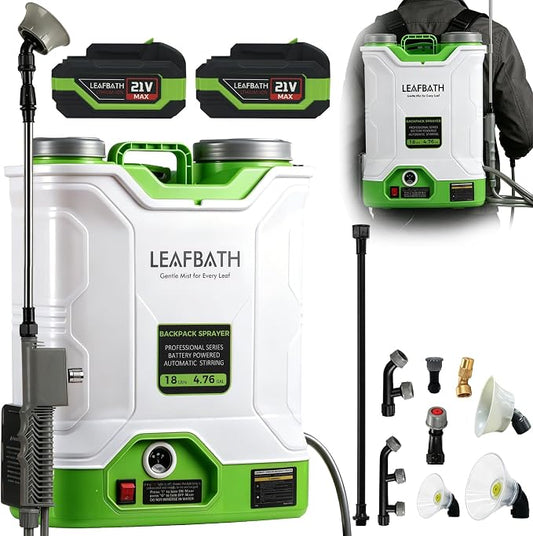 4.76 Gallon Battery Powered Backpack Sprayer | 0-120 PSI Electric, 21V Dual Batteries, 8 Nozzles & 2 Spray Wands, Auto Stirring, Goggles & Gloves Included
