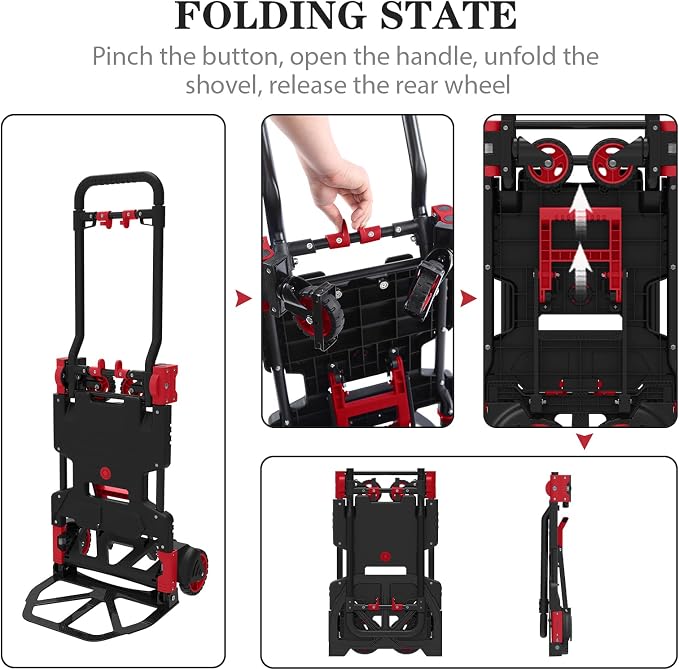 Folding Hand Truck 330lbs Capacity Heavy Duty Dolly Cart with 2 Elastic Bungee Rope,4 Rubber Wheels,Retractable Handle,Convertible Portable Cart Luggage,Travel,Moving,Shopping,Office Use.
