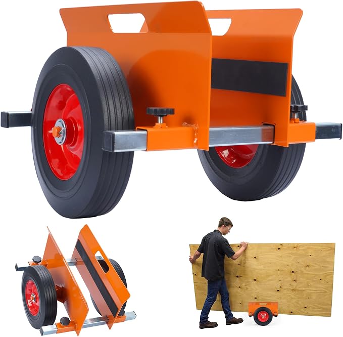 Heavy Duty Panel Dolly Orange 1100LBS Capacity Door Dolly with 10" Solid Wheels, Adjustable Drywall Mover Panel Drywall Cart Material Handling All Terrain Slab Cart