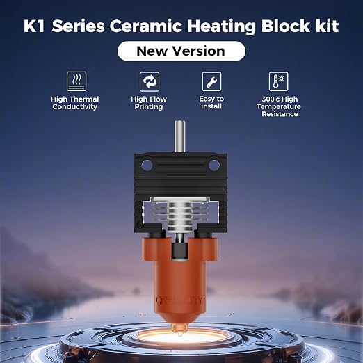 Creality Official 2025 K1/K1C/K1 SE/K1 Max Upgrade Ceramic Heating Block Kit, New Version Terminal with Buckle, 600mm/s High-Speed Hotend with Unicorn Quick-Swap Nozzle for K1 Series 3D Printer