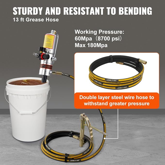 VEVOR Grease Pump, Air Grease Pump with 13 ft High Pressure Hose and Grease Gun, Pneumatic Grease Pump, Portable Lubrication Grease Pump with 360° Swivel Grease Gun Head