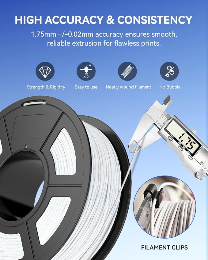 JAYO Marble PLA 3D Printer Filament Rock White 1.75mm, 1.1kg Spool | Realistic Stone Texture, Matte Finish, Smooth Printing, High Speed Printing, Neatly Wound, No Clogging, Fit Most FDM Printer