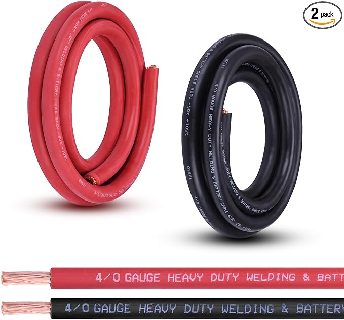 4/0 Gauge Battery Cable, 10FT Red + 10FT Black 4/0 AWG Pure Copper Wire Welding Cable, for Automotive, Battery, Solar and Generator, Standard USA OFC Wire