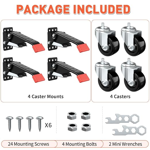 SPACEKEEPER Workbench Casters kit 920 Lbs Retractable Casters Heavy Duty Bench Caster Wheels Side Mounted Retractable Workbench Wheels Designed for Workbenches Machinery & Tables, 4 Pack