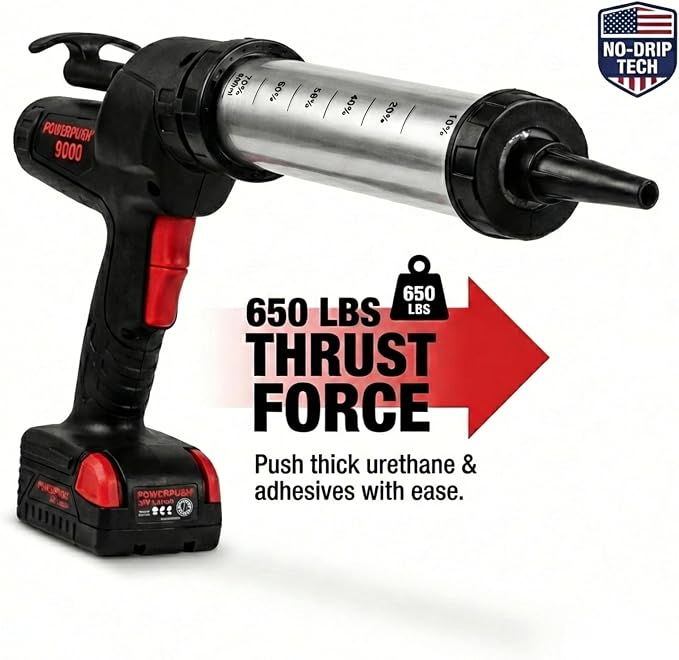 Heavy Duty Caulking Gun | 12V Cordless Drive | 20oz Sausage Foil Pack Cartridges 600ml | 450lbs Thrust | No Drip Professional Calking for Painters, DIYers, Automotive, Contractors