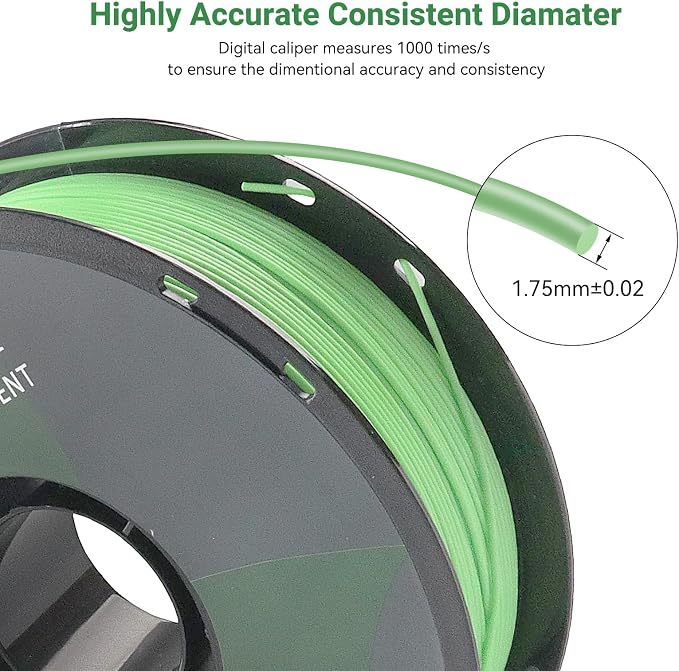 PLA 3D Printer Filament, Dimensional Accuracy +/- 0.02 mm, 1 kg Spool(2.2lbs), 1.75 mm, Lemon Green