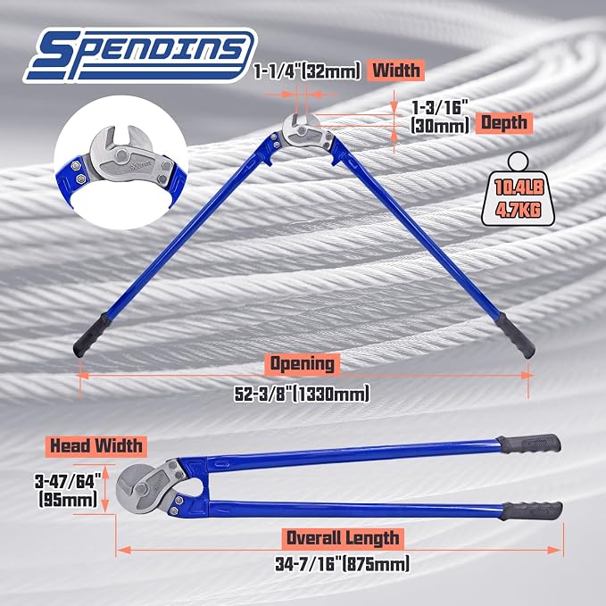 36” Heavy Duty Wire Rope Cutter,Steel Wire Cutters w/Ergonomic Handle Design, Hardened Cable Cutter Cuts Up to 5/8" for Wire rope, Stainless Steel Wire, Copper and Aluminium Cables