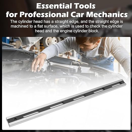 24 Inch Machinist Straight Edge Tool, Precision Steel Cylinder Head Straight Edge with Feeler Gauges for Engine Block Flywheel & Transmission Inspection