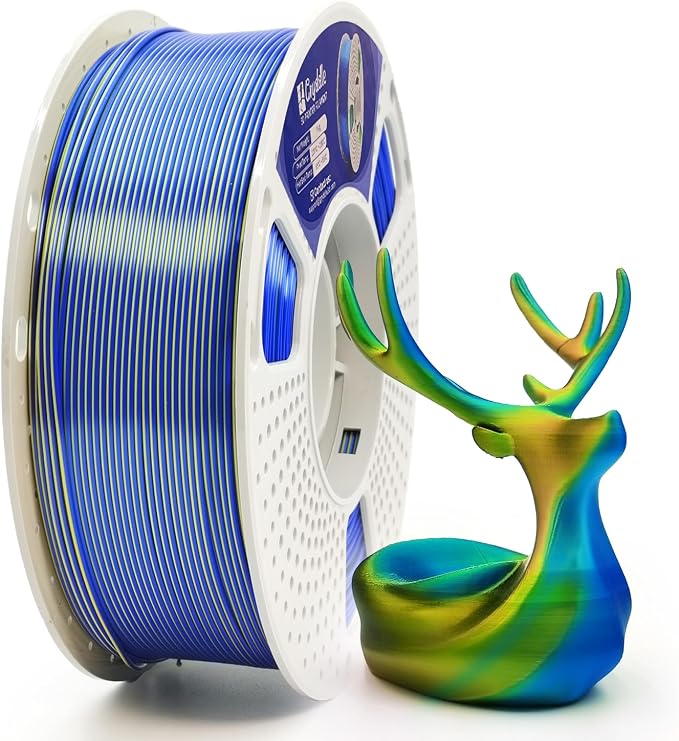 Silk Dual Color PLA 3D Printer Filament, 1.75mm 1KG (2.2lbs), Shiny Gloss Finish, Easy Printing, Dimensional Accuracy ±0.02mm(Yellow & Blue)