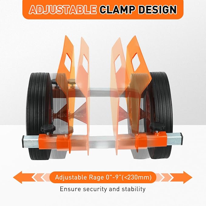 Heavy Duty Panel Dolly 1100LBS Capacity Door Cart with 10" Solid Rubber Wheels,Adjustable Clamp Panel Cart with Handle, All Terrain Slab Dolly for Drywall Sheet Heavy Material-Orange