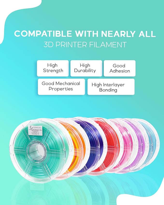 Cookiecad PLA Filament 1.75mm 1kg Iridescent Glitter 3D Printer Filament - Mint Green Elixir PLA