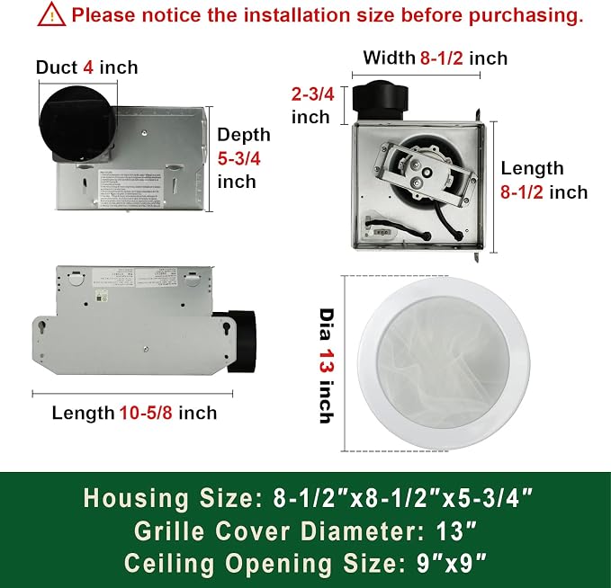 Akicon Ultra Quiet Bathroom Exhaust Fan with LED Light 80CFM 2.0 Sones Round Bathroom Ventilation Fan with Frosted Glass Cover Satin White Finish (Satin White)