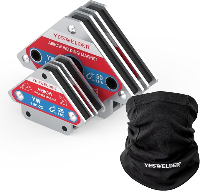 YESWELDER 25 LB & 50LB Welding Magnet-4 Pieces of Magnetic Welding Holder 25 LBS /50 LBs Holding Power & Flame Resistant Neck Gaiter, Welding Face Mask Black Headwear Bandana