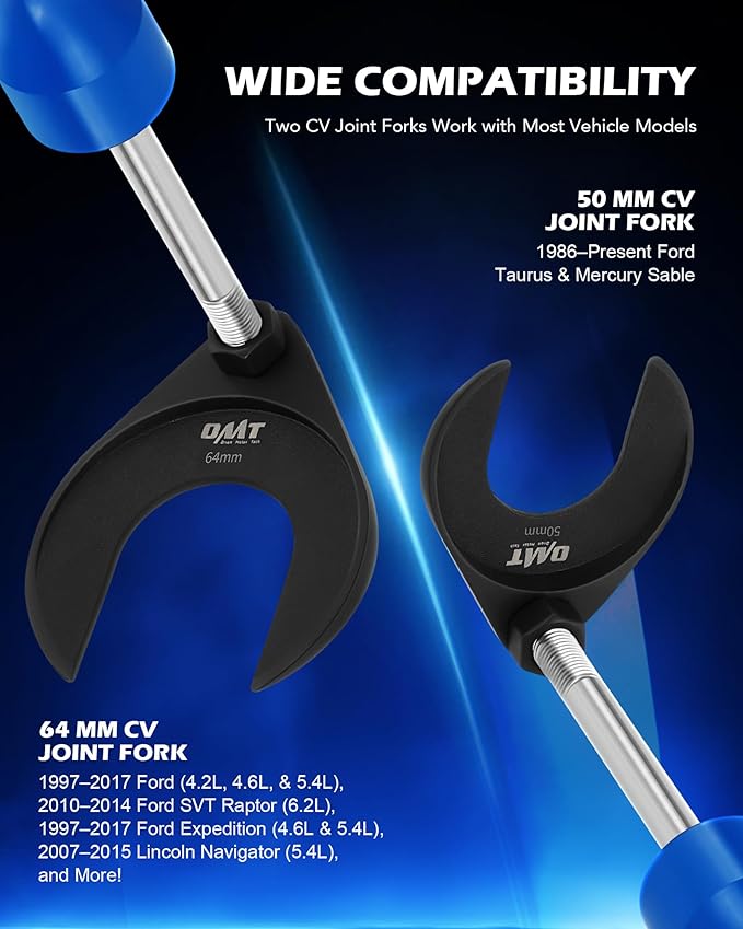 Orion Motor Tech CV Axle Removal Tool, 4-Pc Axle Puller Set with Slide Hammer | Heavy-duty 4-pc set includes slide hammer, 50 & 64mm forks. Compatible with Ford Taurus, Mercury Sable, Lincoln Navigator