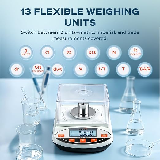 Bonvoisin Analytical Balance 500 gram x 0.001g High Precision Lab Scale Accurate Scientific Laboratory Electronic Scale 1 Milligram Digital Jewelry Weighing Scale with Windshield (500g, 0.001g)