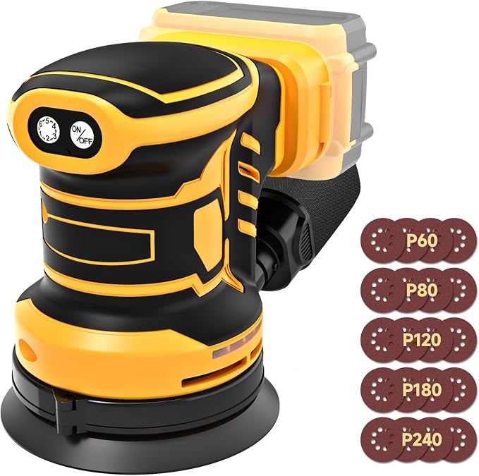 Cordless 5-Inch Random Orbital Sander Compatible with DeWalt 20V Battery (Tool Only), Brushless Electric Sander with Dust Collection, 6 Variable Speeds (7,000–13,500 RPM) for Woodworking & Furniture