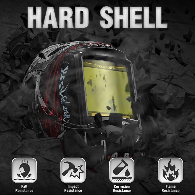 YESWELDER Large View Auto Darkening Welding Helmet, Blue Light Blocking, 1/1/1/1 True Color Solar Powered Welder Hood Mask with 4 Arc Sensors, Wide Shade 3/5-9/9-13 for TIG MIG ARC Cut and Grind