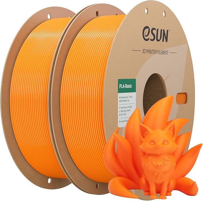 eSUN PLA Basic Filament 1.75mm, 1KG Spool (2.2 LBS) 3D Printer PLA Filament, Fits for Most FDM 3D Printers, Orange 2PCS Bundle Set
