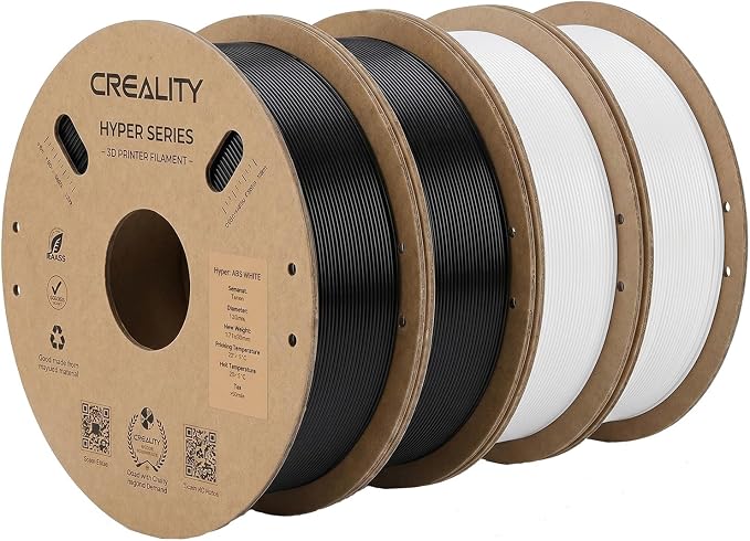 Creality ABS Filament 1.75mm 1KG, High-Speed 3D Printer ABS Filament Up to 350mm/s,Odorless Non-Toxic and Without Stringing or Clogging, Fit Most FDM 3D Printers, Black*2+White*2
