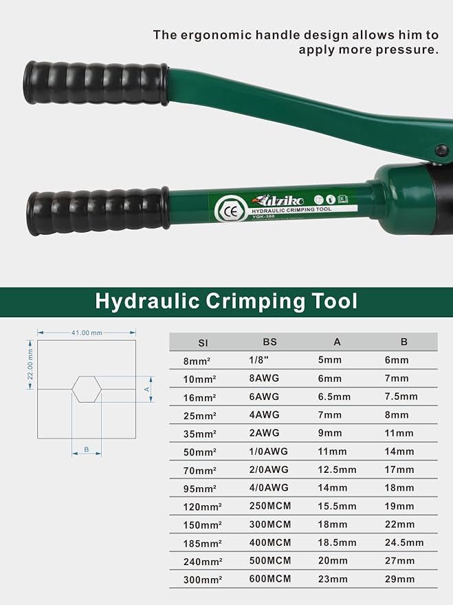 Industry Hydraulic Cable Lug Crimper 16 US TON 9 AWG to 600MCM Electrical Terminal Cable Wire Tool Kit with 13 Die (9awg~600mcm Crimping Tool)