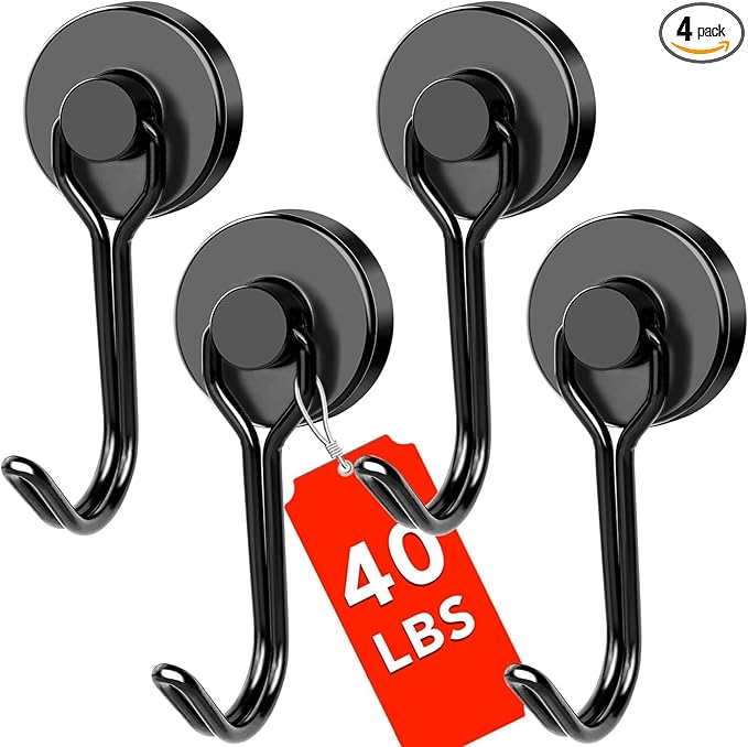 DIYMAG Magnetic Hooks,40LBS Heavy Duty 4 Pack 2026 Cruise Ship Essentials | Strong Magnets hook for Hanging Refrigerator Home Kitchen Office Grills Classroom