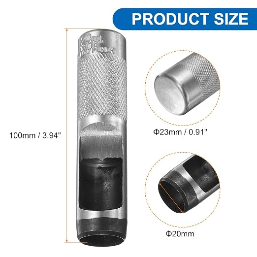 HARFINGTON Leather Round Hole Punch, 20mm Hollow Hole Puncher Cutter Carbon Steel Circle Hole Punching Cutting Tool for Belt/DIY Leather Craft