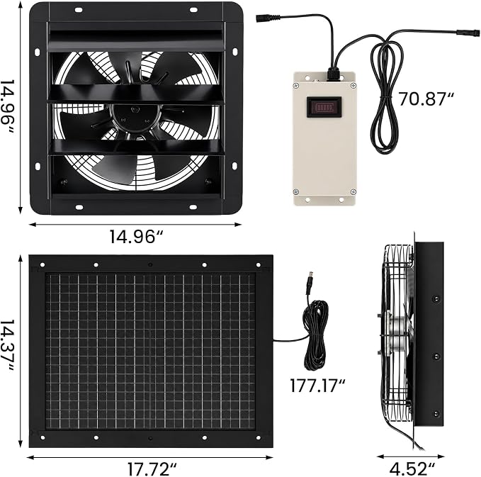GROWNEER Solar Powered Exhaust Fan, 30W Solar Panel+12" High Speed Solar Powered Fans with Power Adapter, Waterproof Solar Fan with Bracket for Shed, Chicken Coop, Greenhouse, Attic