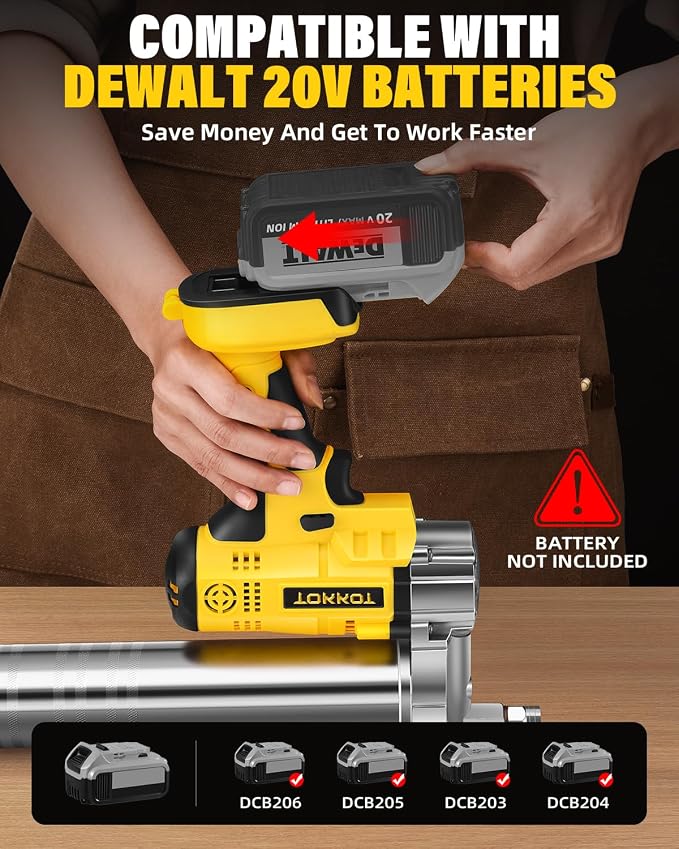 Cordless Electric Grease Gun Compatible with DeWalt 20V/18V Battery,12000PSI Heavy Duty Grease Gun with LED,12" Flexible Hose &6 Grease Couplers for Auto Truck ATV Farm Lubrication,Tool Only