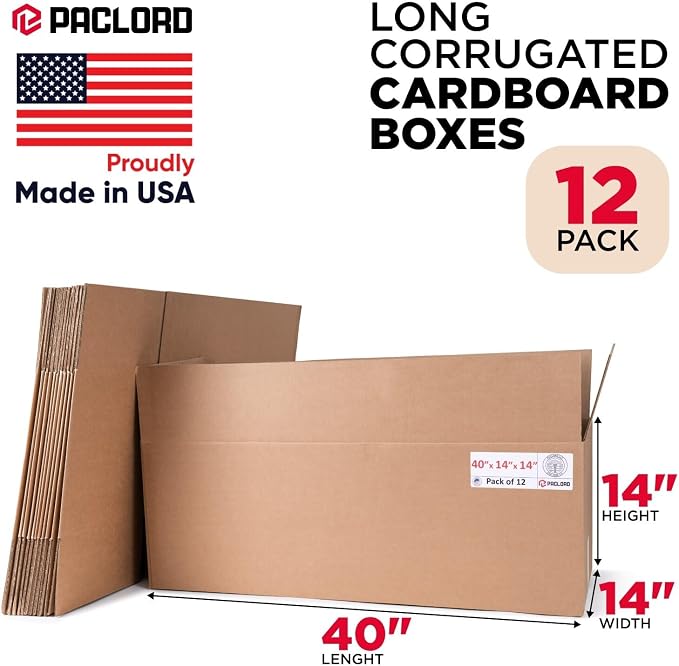 Long Cardboard Boxes 14"L x 14"W x 40"H (Pack of 12) - USA-Made Packing Boxes for Moving, Shipping, or Storage - USPS, UPS, FedEx Approved - Professional Packing Supplies for Moving | USA-Made Packing Boxes for Moving, Shipping, or Storage - USPS, UPS,...