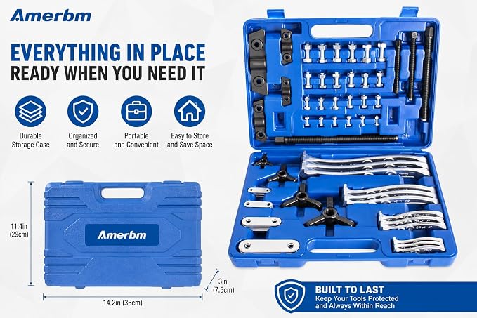 4-Piece Gear Puller Set, Heavy Duty 2 and 3 Legged Hub Pulley Puller Bearing Separator Kit (3" 4" 6" 8") for Removing Flywheels, Sprockets, Ball Races and Gears - Pro Mechanical Removal Tools