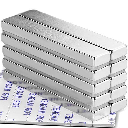 DIYMAG Neodymium Strong Magnets，10 Pcs Magnet Strip for Fridge Craft Silver | 60x10x5 mm Heavy Duty Rare Earth Magnetic Tape with Adhesive Backing on Shower Door Refrigerator Whiteboard Cabinet