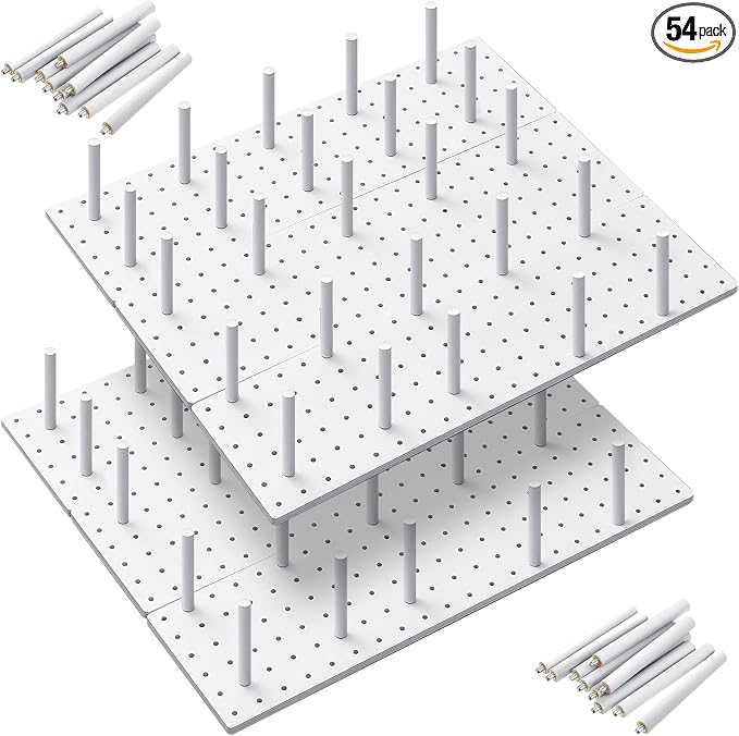 Kigley 6 Pcs Wood Pegboard Drawer Organizer with 48 Pegs Wooden Peg Board System Peg Drawer Organizers for Kitchen Dishes Plate Pegboard Food Containers(White,21x5.91,Pine)