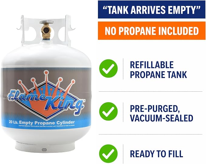 Flame King YSN201b 20 Pound Steel Propane Tank Cylinder with Type 1 Overflow Protection Device Valve for Grills and BBQs, White