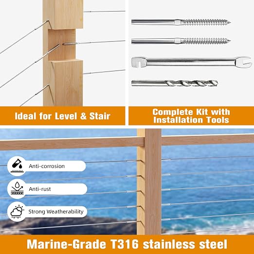 Swage Lag Screws for Cable Railing - 80 Pack T316 Stainless Steel Left and Right Handed Thread - 1/8" Cable Railing Hardware Kit for Deck Stair Wood Post Railing System