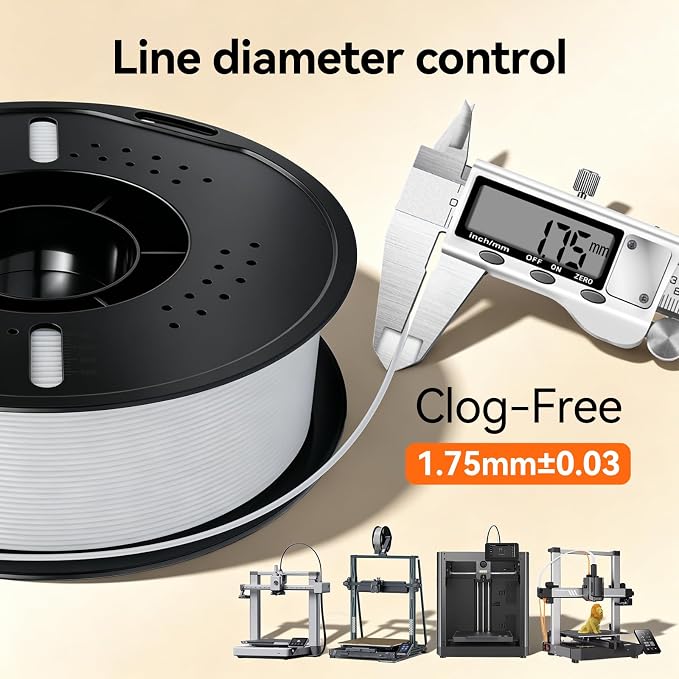 Kingroon PLA Plus（PLA+） 3D Printer Filament, Dimensional Accuracy +/- 0.03 mm, 1 kg Spool(2.2lbs), 1.75 mm，White