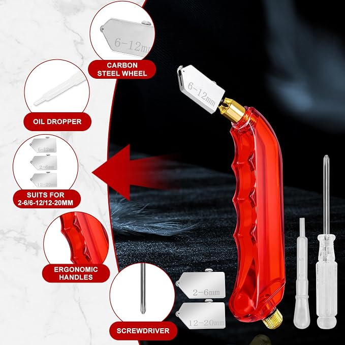 YOTINO Glass Cutting Tools, 9PCS Glass Cutter Glass Running Pliers Breaking Grozer Pliers,Tungsten Scribe Engraving Pen, Oil Feed Glass Cutters Tools Kit for Stained Glass, Tiles, Mosaic Cutting