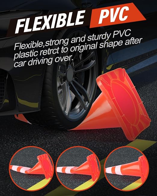 RoadHero 12 Cones Traffic Cones 28 Inch, Orange Safety Cones with Reflective Collar, Cones for Parking Lot, Sport and Driving Training, Road Safety, Construction Events