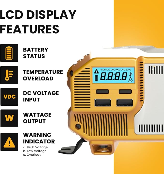 K KRIËGER 1500 Watts Power Inverter 12V to 110V, Modified Sine Wave Car Inverter, Dual 110 Volt AC Outlets, Hardwire Kit, DC to AC Converter with Installation Kit - ETL Approved Under UL STD 458